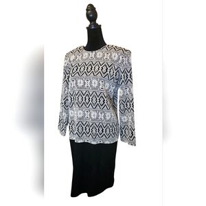 Vintage 90s B & W Pattern Long Sleeve Dress Size 8